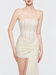 Boned Corset Waist Tie Up Mini Dress