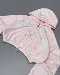 Pink Zipper Metallic Design Hoodie