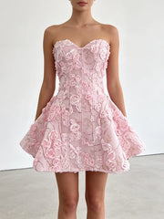 Floral Embroidered Strapless Mini Dress