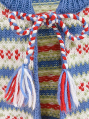 Blue Striped Jacquard Lace-up Cardigan