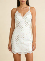 White Lace Trim Polka Dot Mini Slip Dress