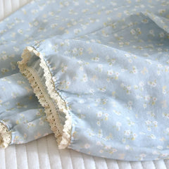 Cotton O-neck Long-sleeved Printed Button Shirt And Pants Pajama Set