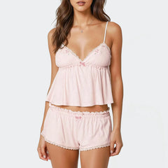 Embroidered Trim Cami Top And Shorts Pj Set