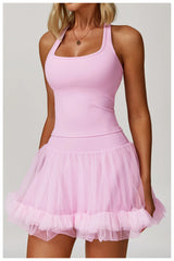 Mesh Flare Trim High-Waist Tennis Short Skirt