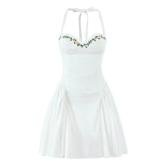White Embroidery Corset Halter Mini Dress