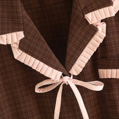 Contrast Seam Bow Long Sleeve Shirt And Wide Legs Pajama Set