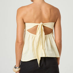 Strapless Peplum Back Tie Up Bandeau Top