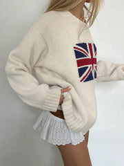 White Uk Flag Knit Sweater