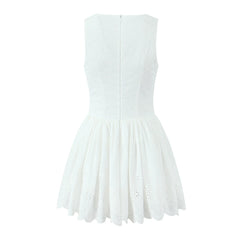 White Embroidery Hook V-neck Mini Dress Free From Label