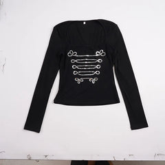 Black Square Neck Rhinestone Desgin Crop Top