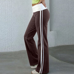 Low Rise Bootcut Fold Over Waist Side Stripe Sweatpants