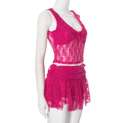 Pink Ruffles Cami Top And Mini Skirt Set