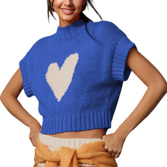 Heart Mock Neck Knit Tank Top