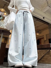 Blue Bow Striped Drawstring Track Pants