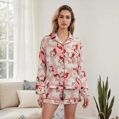 Christmas Santa Nutcracker Button Down Shirt And Shorts Pjs Set