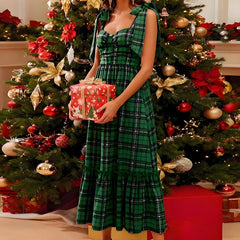 Plaid Sleeveless Tie Up Maxi Dress