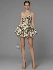 Sequin Floral Embroidery Corset Mini Dress