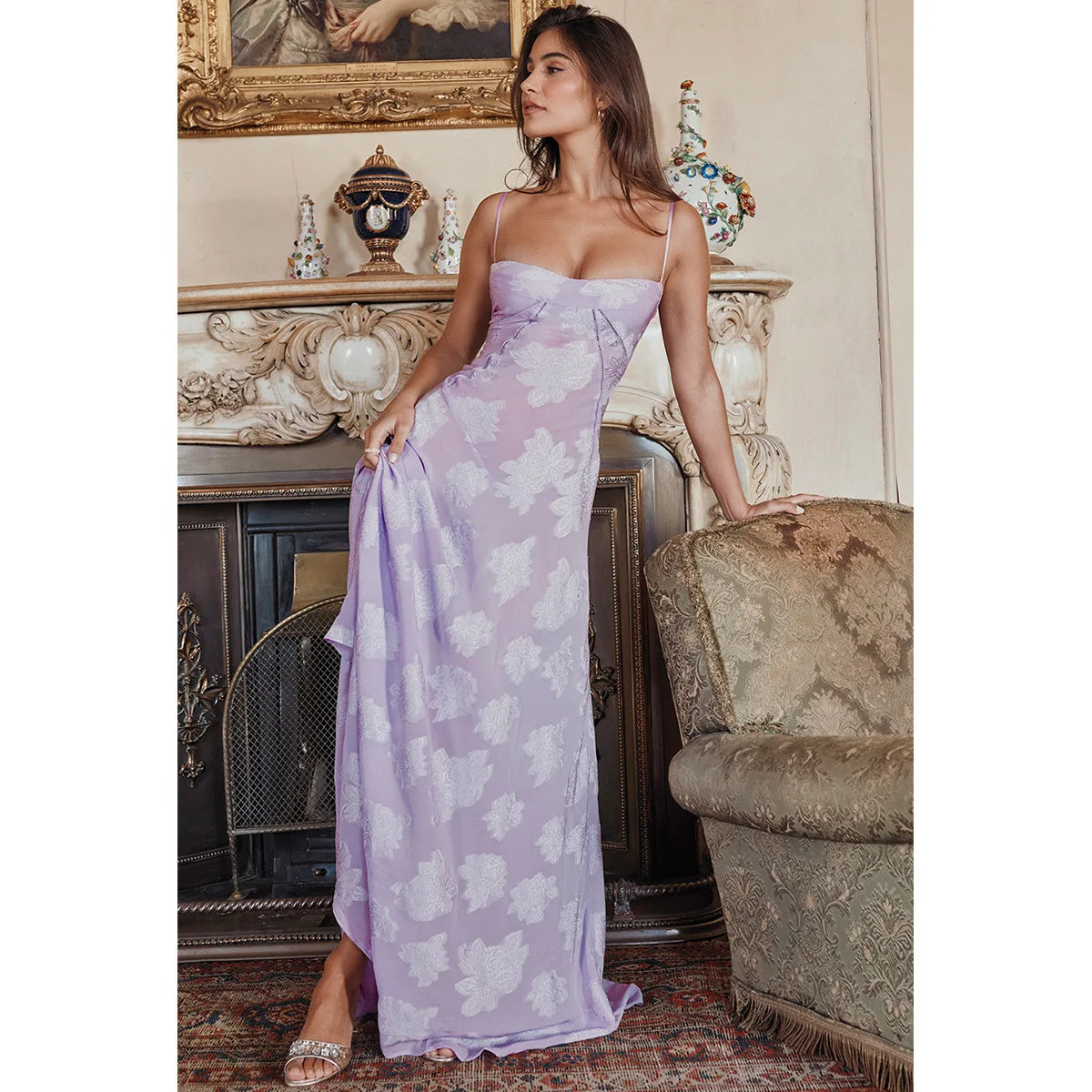 Floral Print Sheer Maxi Dress - Free From Label