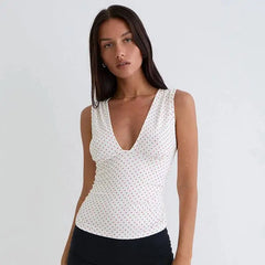 Polka Dot Sleeveless V-Neck Tank Top