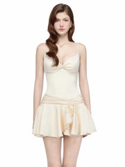 Satin Spaghetti Strap Waist Snitched Mini Dress