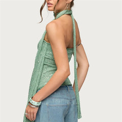 Sequin Knit Tube Top with Long Neck Scarf