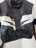 Black And White Thunder Pu Leather Bomber Jacket