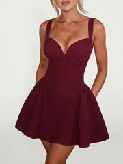 Solid Flare Strap Bustier Mini Dres