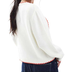 White Knit Flower Heart Sweater