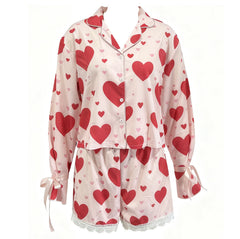Heart-patterned pajama set on a white background