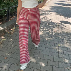 Red Plaid Elastic Pants