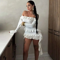 Ruffle Off Shoulder Short Dress
