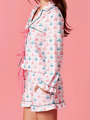 Christmas Bow Tie Long Sleeve Tops And Shorts Pajama Set