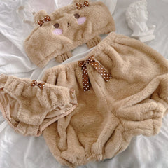 Plush Bear Bralette And Shorts Pj Set