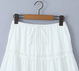 Embroidery White Cotton Lace Midi Skirt and Blouse Outfit Sets