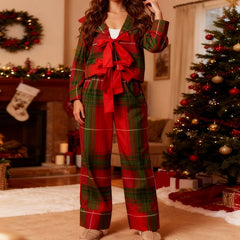 Plaid Bow Tie Shirt and Pants Lounge Set