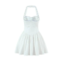White Embroidered Floral Halter Mini Dress