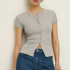 Rib Knitted Button Up Top