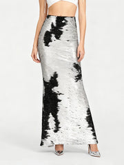 Silver And Black Sequin Long Skirt