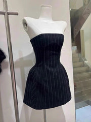 Black Stripe Fitted Waist Mini Dress