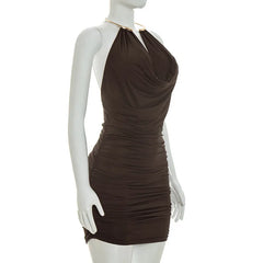 Gold Ring Strap Cowl Neck Mini Dress