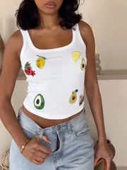 Patchwork Sequins White Tank Top