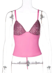 Sequin Spaghetti Strap Crop Top