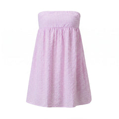 Gingham Strapless Babydoll Back Tie Mini Dress