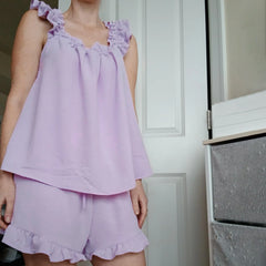 Peplum Babydoll Ruffle Trim Tank Top And Shorts Pj Sets