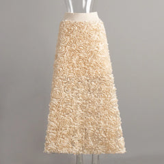 Embroidered Petal Textured Maxi Skirts