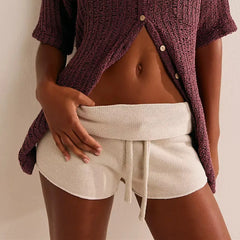 Drawstring Foldover Knitted Shorts