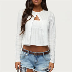 White Eyelet Jacquard Cami Top And Cardigan Two-Piece Set
