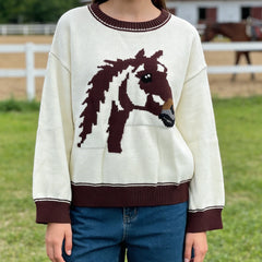 Round Neck Horse Head Print Sweater