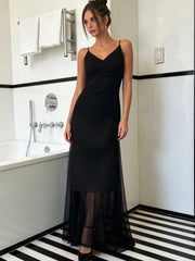 Black Butterfly Decoration Mesh Midi Dress