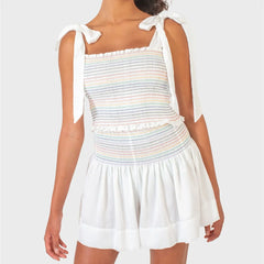 Smocked Stripe Tie Up Top And Shorts Set